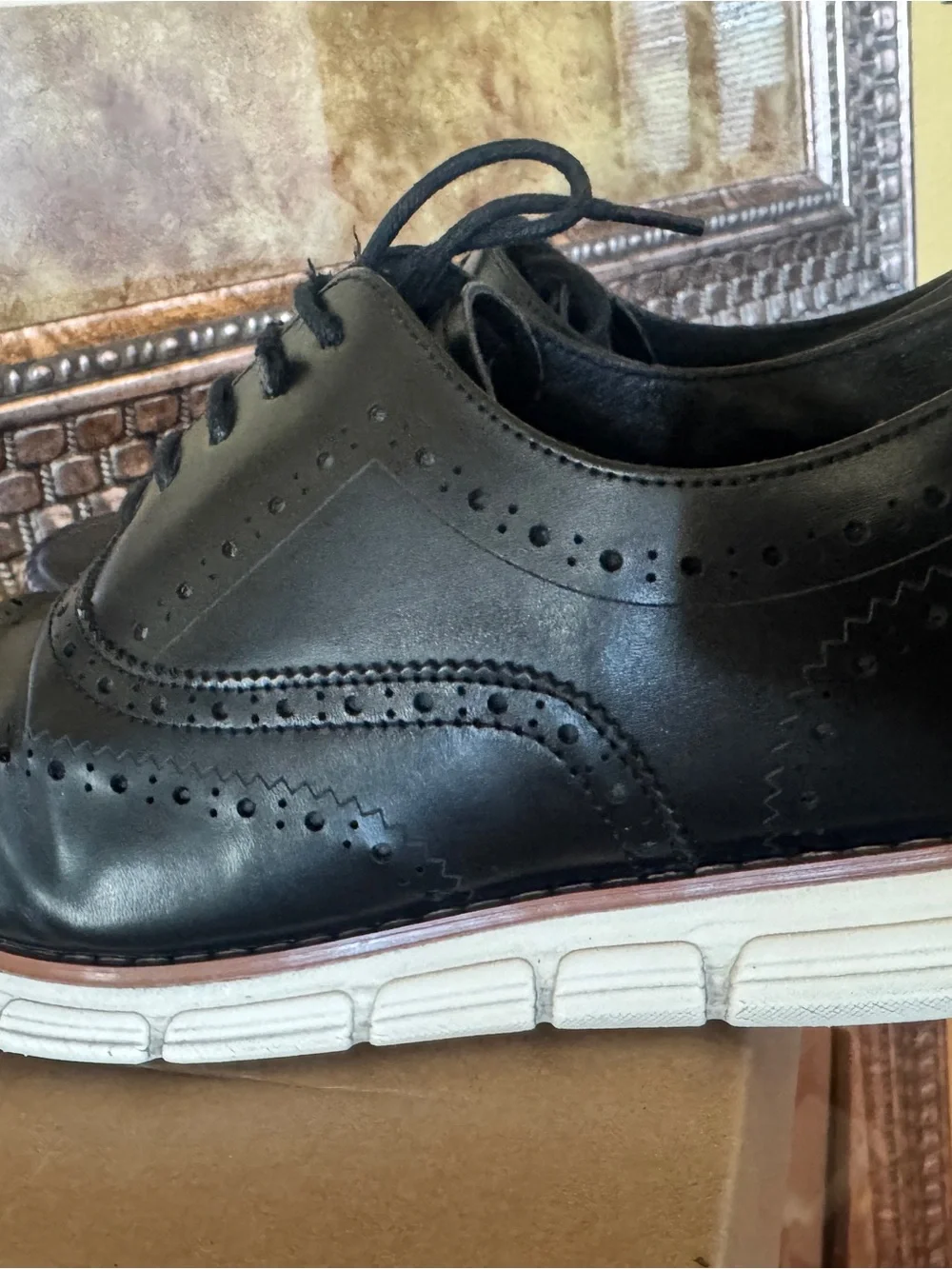 Bruno Marc Men's Black Wingtip Derby with White Sole